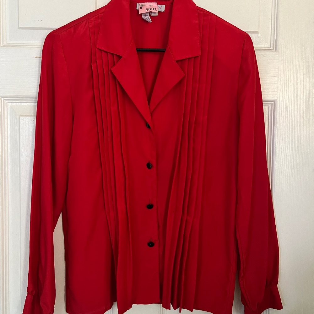 Vintage Laura & Jayne Red Blouse with Black Buttons